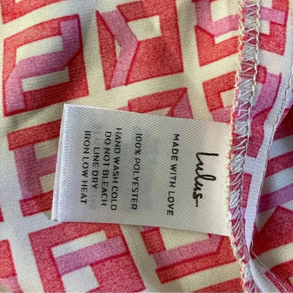 Lulus Red Multi Print Satin Short Sleeve Wrap Top - Picture 10 of 12